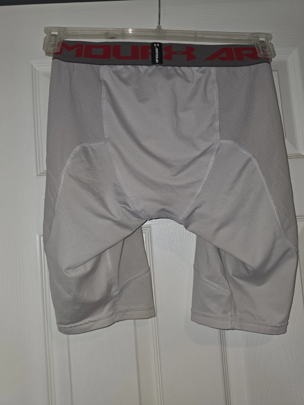 Under Armour Men’s White Compression Boxer Briefs - White with Red Waistband